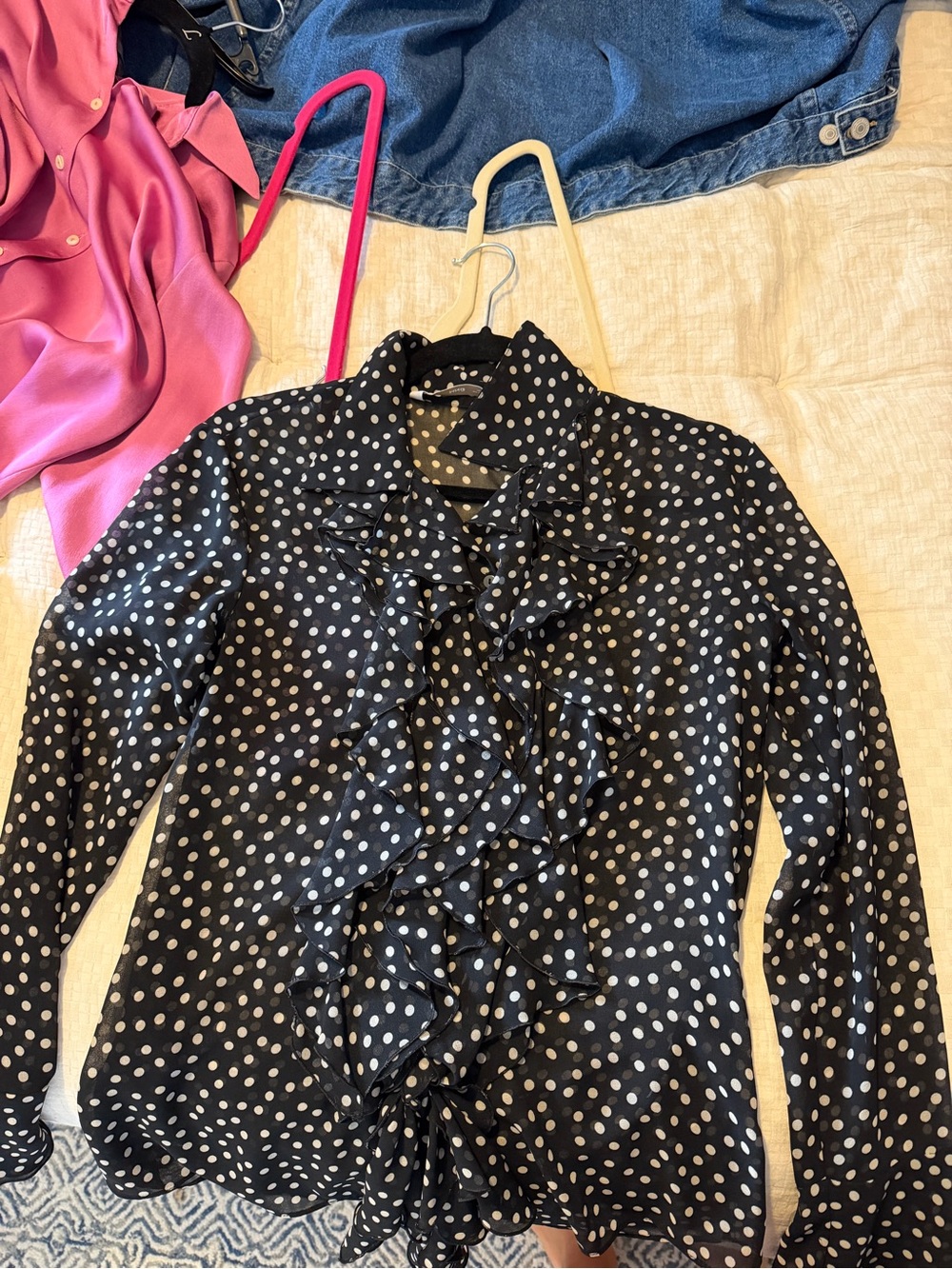 Mango Black Polka Dot Ruffle Blouse